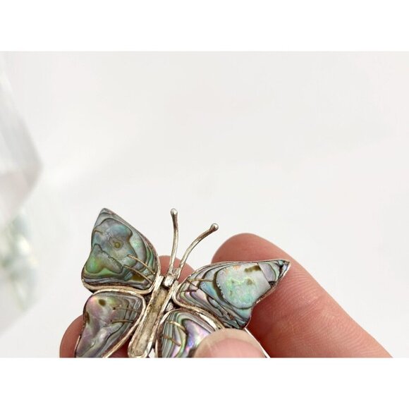 Butterfly Beto of Taxco Mexican Abalone Shell Vintage Sterling Silver Brooch - Picture 7 of 10